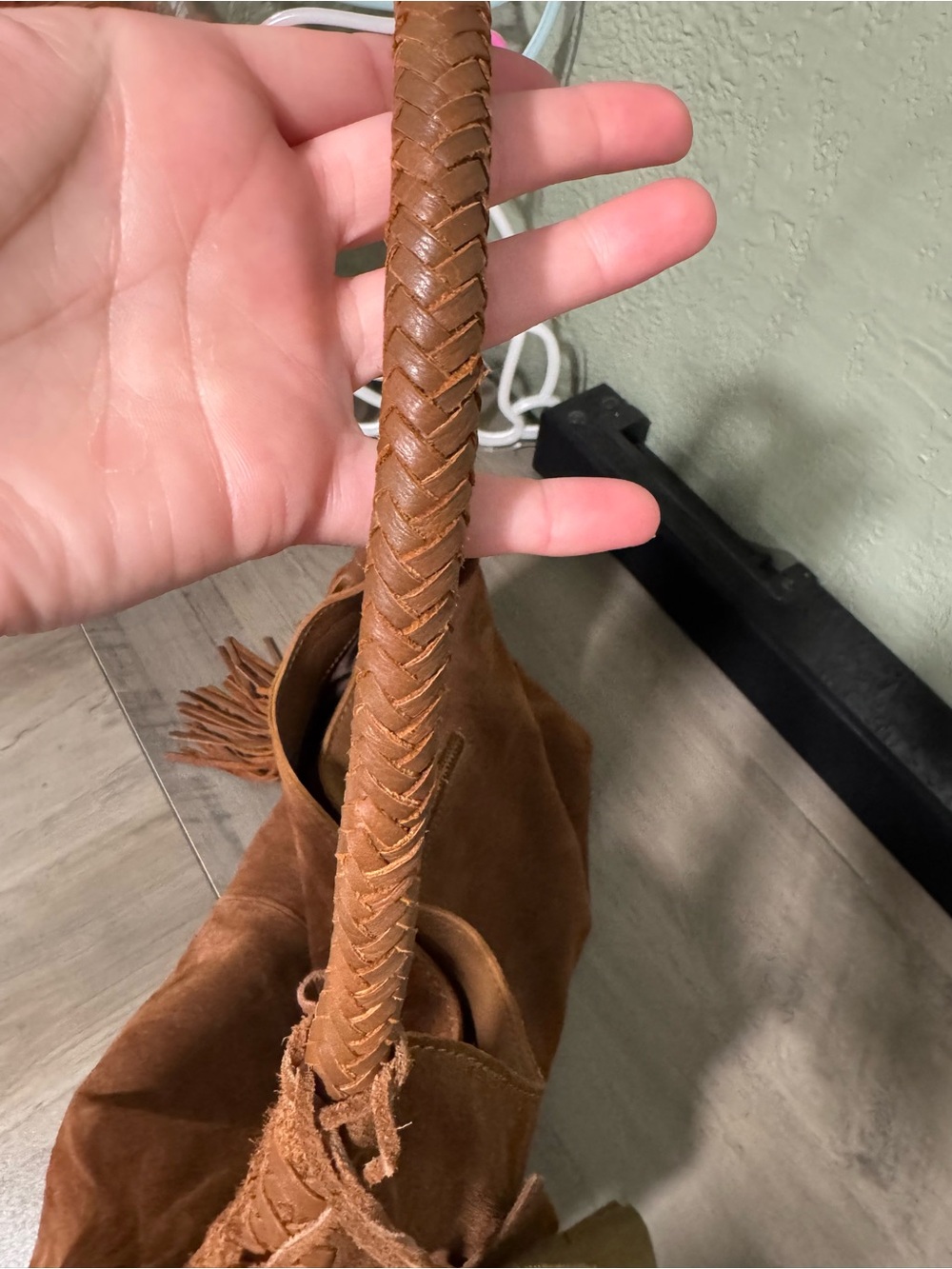 Suede Tassel Shoulder Bag in Cognac Brown - Picture 7 of 10
